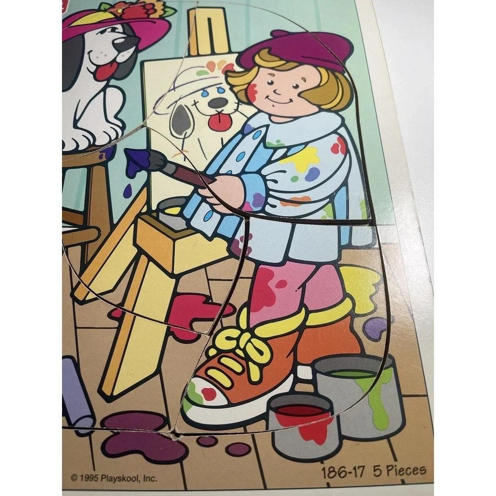 Playskool 5 Piece Puzzle Painting Puppy 1995 Wooden Puzzle